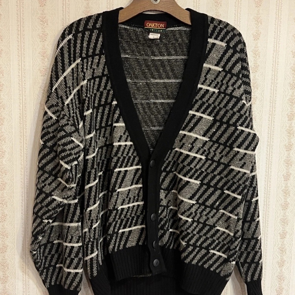 Black and Gray Men's Cardigan Sweater